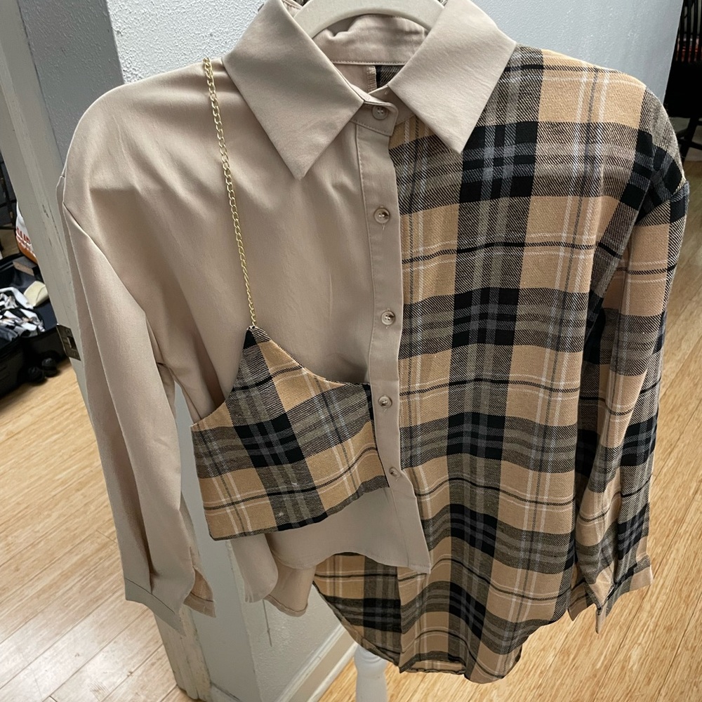 Patchwork chain detail flannel shirt